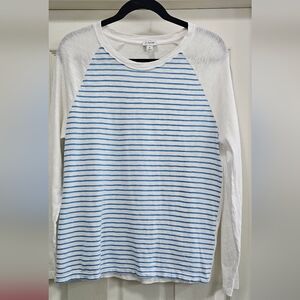 J. Crew Blue and White Striped Raglan Shirt